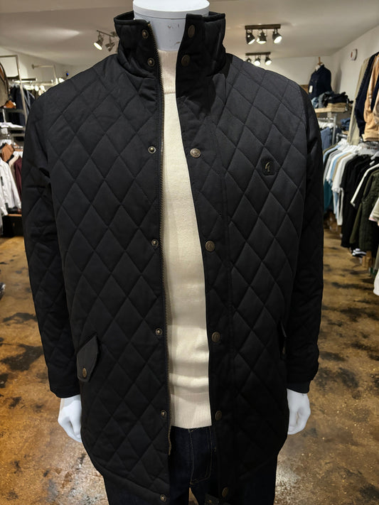 Gabicci Beltram Black Quilted Jacket with Red Tartan Lining on Mannequin