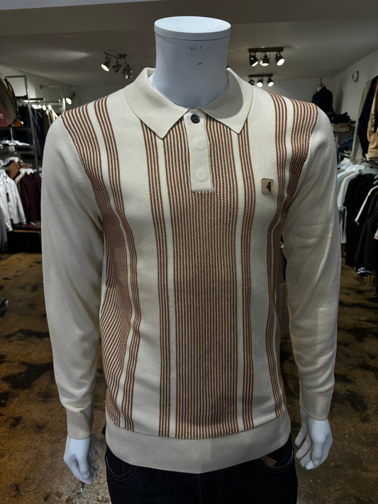 Gabicci Dante Cream Striped Cotton Jumper - Front