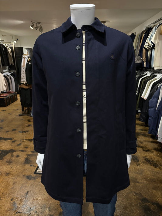 Gabicci Houghton Navy Mac Raincoat with Paisley Lining - Front View