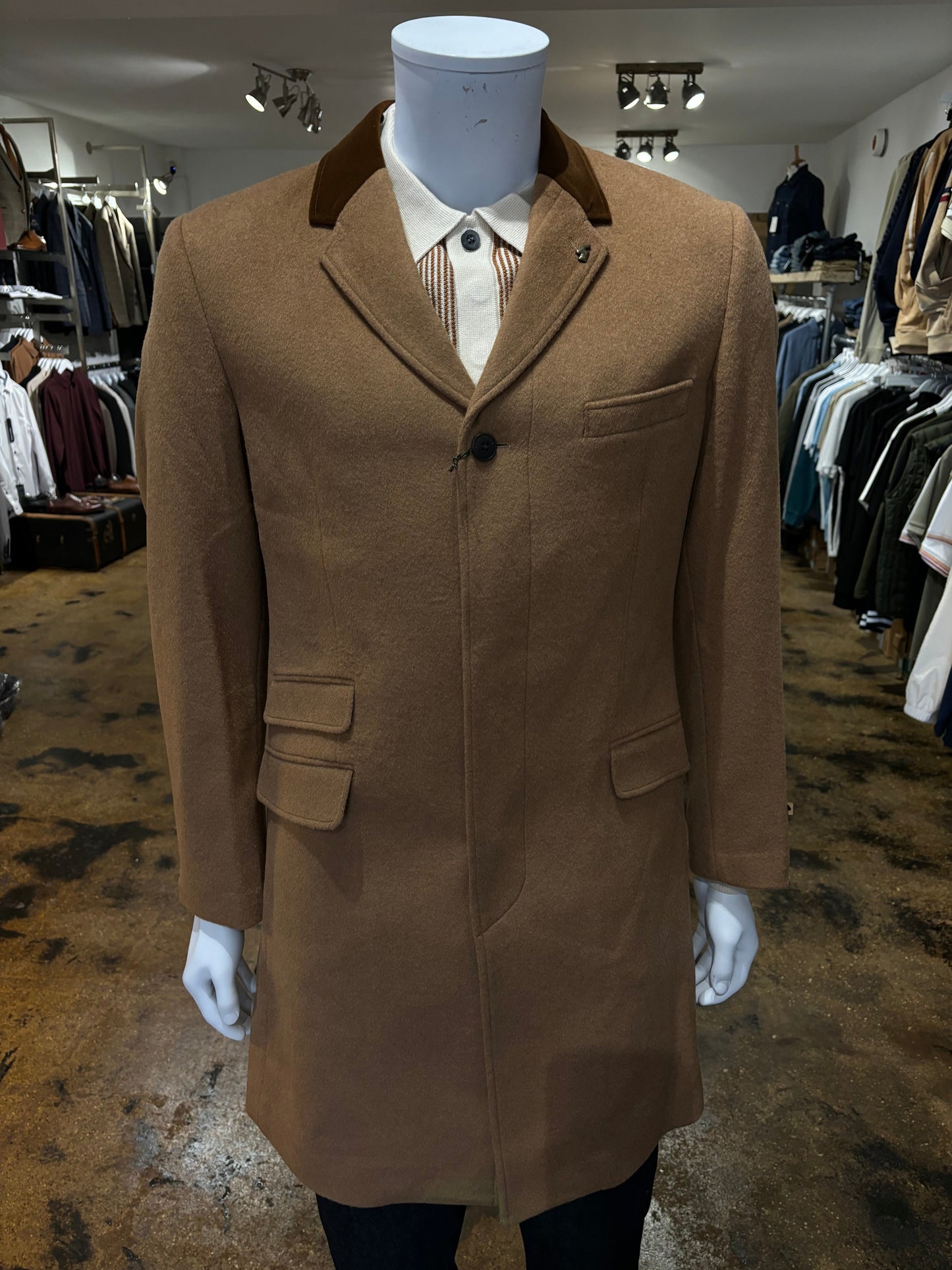 Gabicci Tan Overcoat - Stylish Winter Outerwear - Front Side
